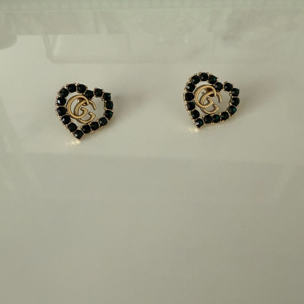 Gold and Black Heart Earrings